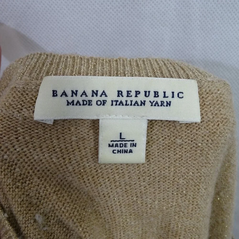 Banana Republic Gold Metallic Long Sleeve Sweater Women Size L With Side Ruching - Picture 4 of 11